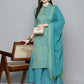 Woven design kurta, pallazos and dupatta set ( JOKPL D51F 1538 Firozi )