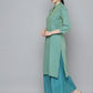 Woven design kurta, pallazos and dupatta set ( JOKPL D51F 1538 Firozi )