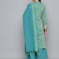 Woven design kurta, pallazos and dupatta set ( JOKPL D51F 1538 Firozi )