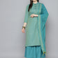 Woven design kurta, pallazos and dupatta set ( JOKPL D51F 1538 Firozi )