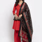 Jompers Women Red Solid Kurta with Palazzos & Red-Black Printed Dupatta ( JOKPL D8B 1312 Red )