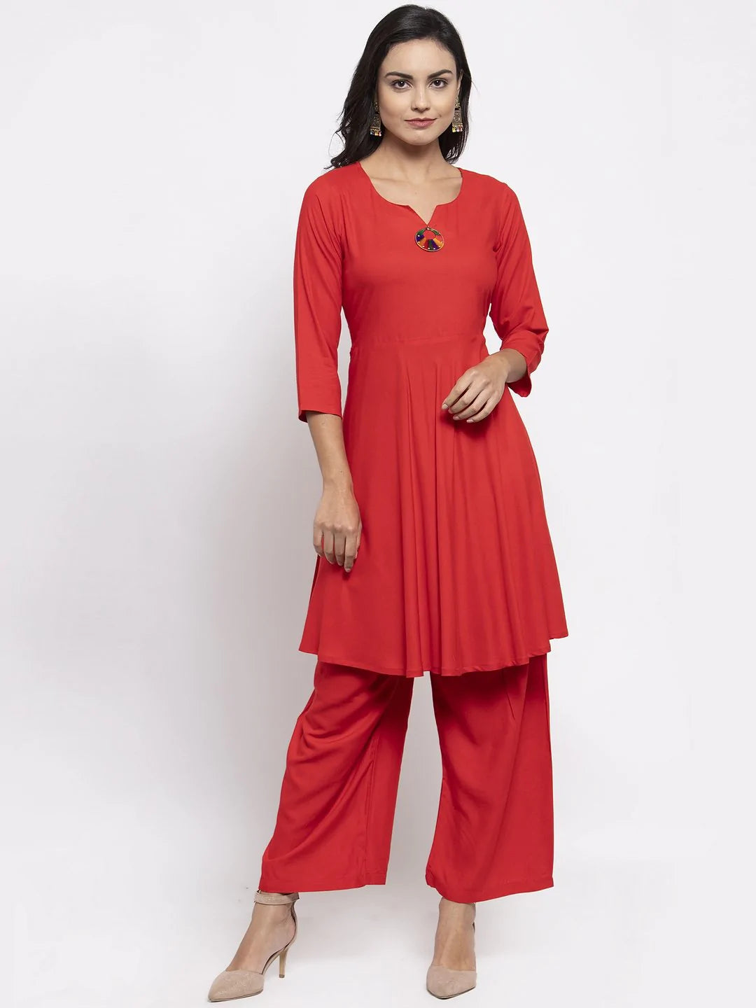 Jompers Women Red Solid Kurta with Palazzos & Red-Black Printed Dupatta ( JOKPL D8B 1312 Red )