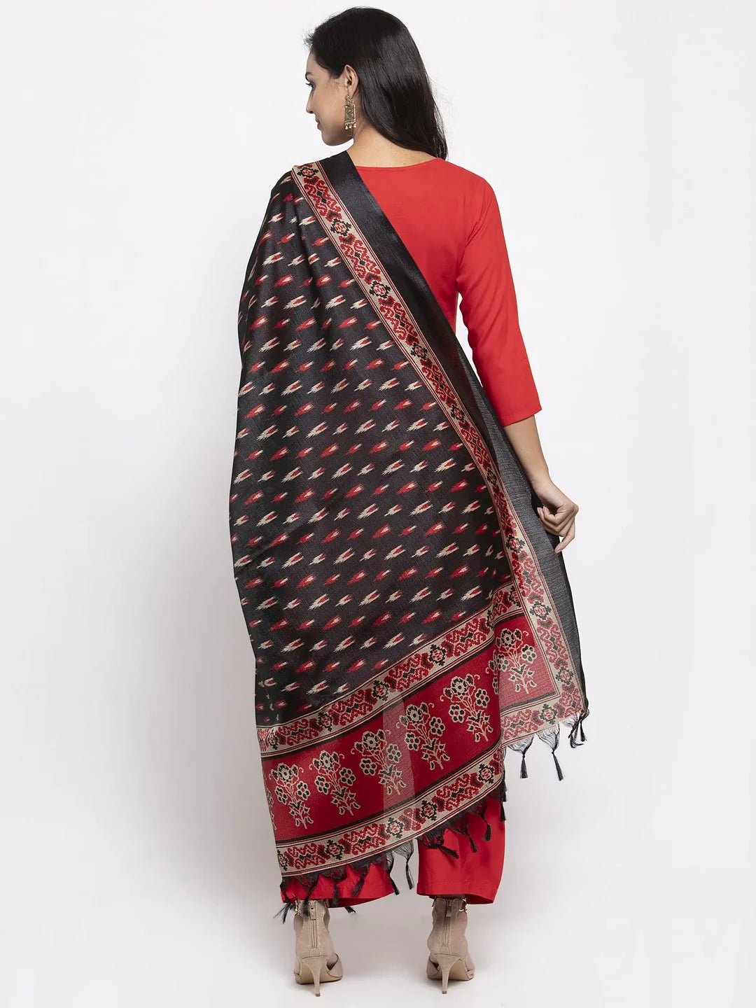 Jompers Women Red Solid Kurta with Palazzos & Red-Black Printed Dupatta ( JOKPL D8B 1312 Red )