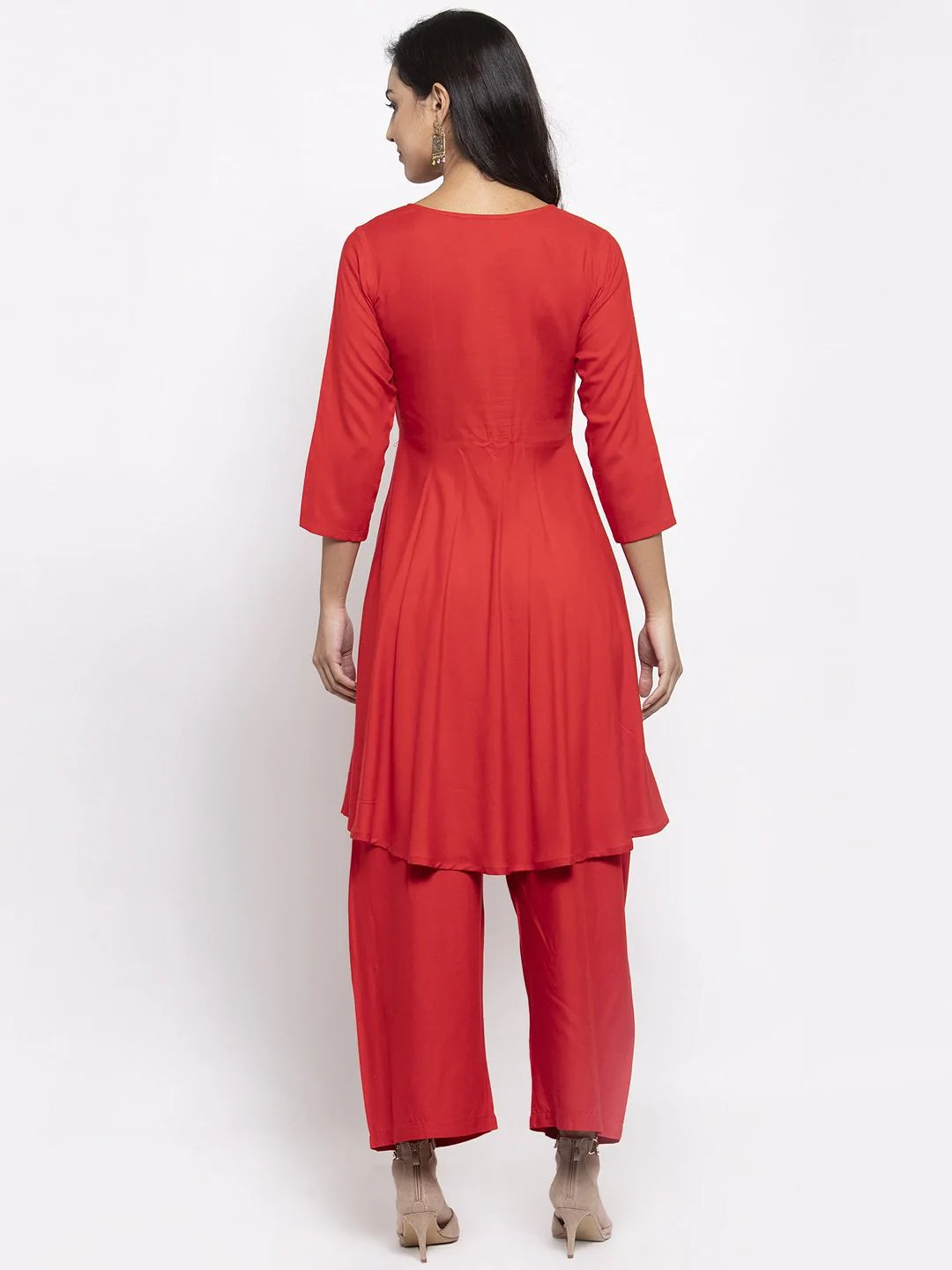 Jompers Women Red Solid Kurta with Palazzos & Red-Black Printed Dupatta ( JOKPL D8B 1312 Red )