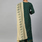 Jompers Women Green & Golden Printed Kurta with Palazzos & Dupatta ( JOKPL D 1360 Green )