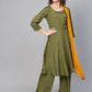 Jompers Women Olive Green Solid Kurta with Palazzos & Dupatta ( JOKPL MU-D 1283 Olive )