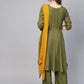 Jompers Women Olive Green Solid Kurta with Palazzos & Dupatta ( JOKPL MU-D 1283 Olive )