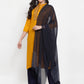 Women Mustard Yellow & Navy Blue Embroidered Kurta with Palazzos & Dupatta (JOKPL NB D11B 1274 Mustard)