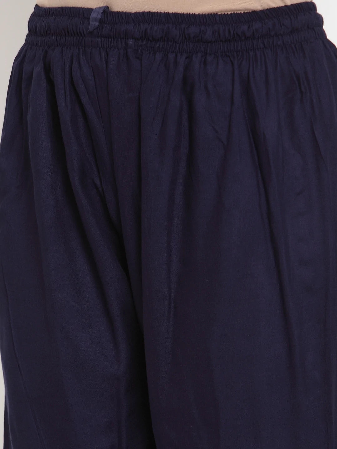 Women Mustard Yellow & Navy Blue Embroidered Kurta with Palazzos & Dupatta (JOKPL NB D11B 1274 Mustard)