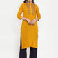 Women Mustard Yellow & Navy Blue Embroidered Kurta with Palazzos & Dupatta (JOKPL NB D11B 1274 Mustard)