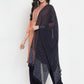 Women Mustard Peach & Navy Blue Embroidered Kurta with Palazzos & Dupatta (JOKPL NB D11B 1274 Peach)