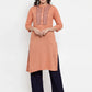 Women Mustard Peach & Navy Blue Embroidered Kurta with Palazzos & Dupatta (JOKPL NB D11B 1274 Peach)