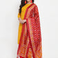 Women Mustard Yellow & Red Embroidered Kurta with Palazzos & Dupatta (JOKPL R-D8R 1293 Mustard)