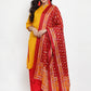 Women Mustard Yellow & Red Embroidered Kurta with Palazzos & Dupatta (JOKPL R-D8R 1294 Mustard)