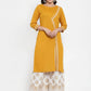 Women Mustard Yellow & Off-White Embroidered Kurta with Palazzos (JOKPL WG 1311 Mustard)