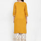 Women Mustard Yellow & Off-White Embroidered Kurta with Palazzos (JOKPL WG 1311 Mustard)