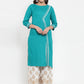 Women Rama Green & Off-White Embroidered Kurta with Palazzos (JOKPL WG 1311 Rama)