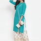 Women Rama Green & Off-White Embroidered Kurta with Palazzos (JOKPL WG 1311 Rama)