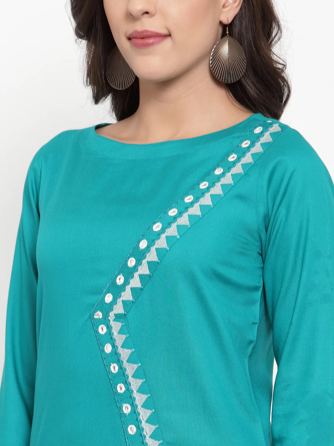 Women Rama Green & Off-White Embroidered Kurta with Palazzos (JOKPL WG 1311 Rama)