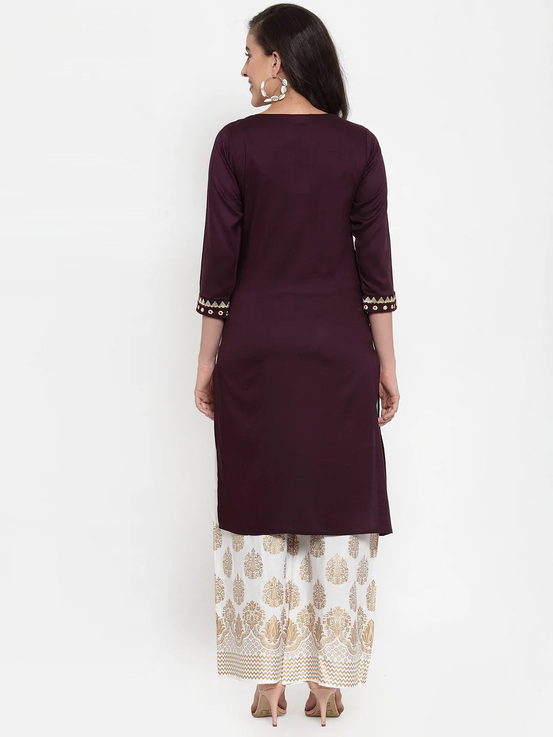 Women Purple Embroidered Kurta with Palazzos (JOKPL WG 1311 Wine)