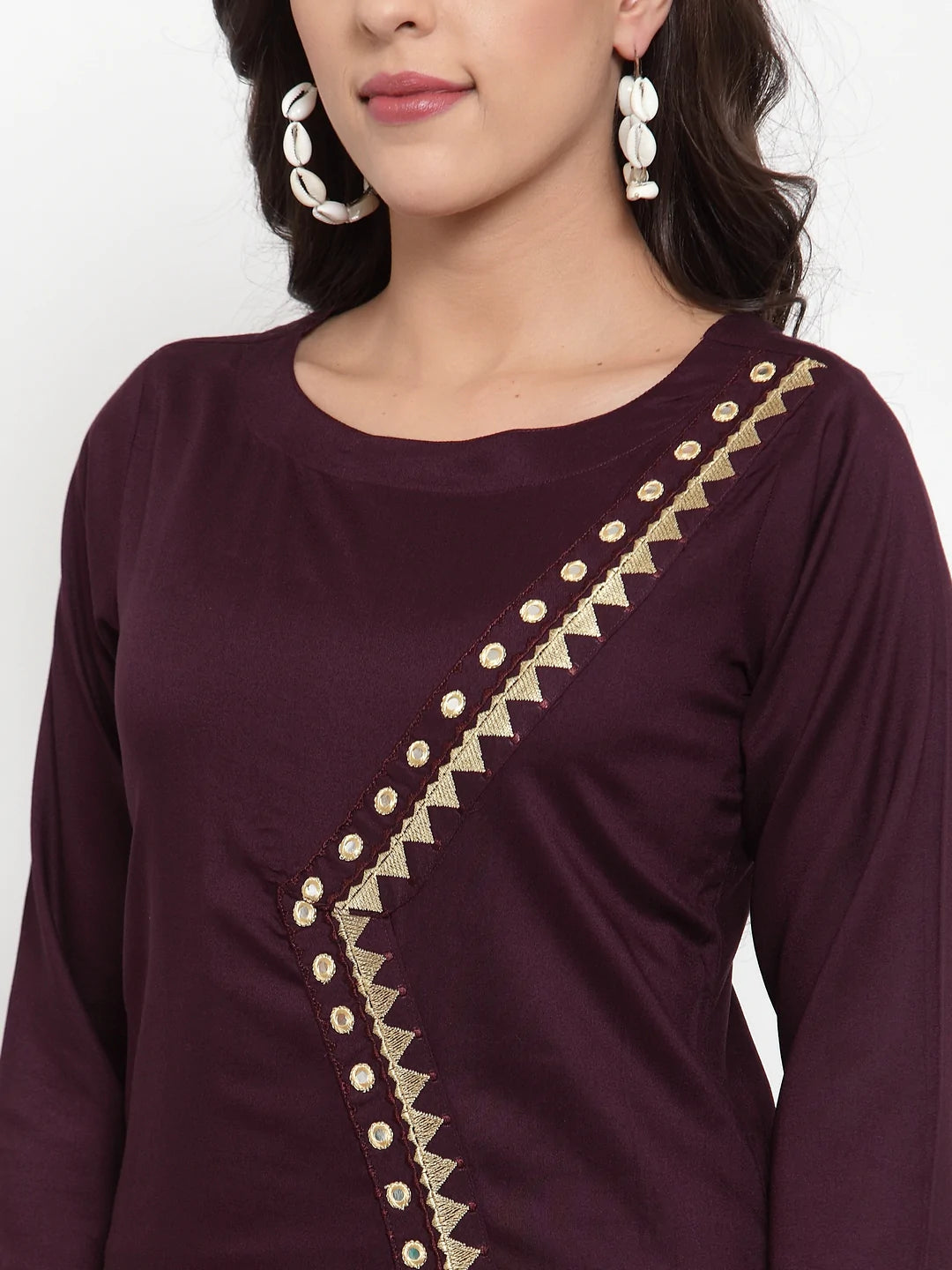 Women Purple Embroidered Kurta with Palazzos (JOKPL WG 1311 Wine)