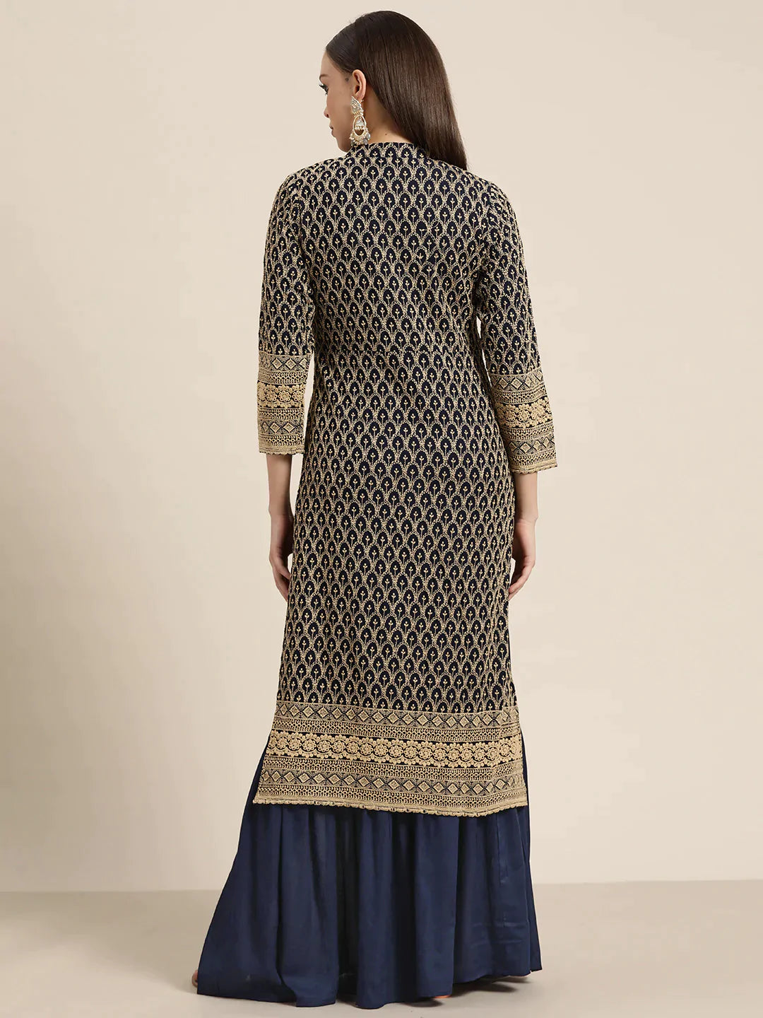 Navy Embroidered Kurta with Sharara ( JOKPS 1448 Navy )