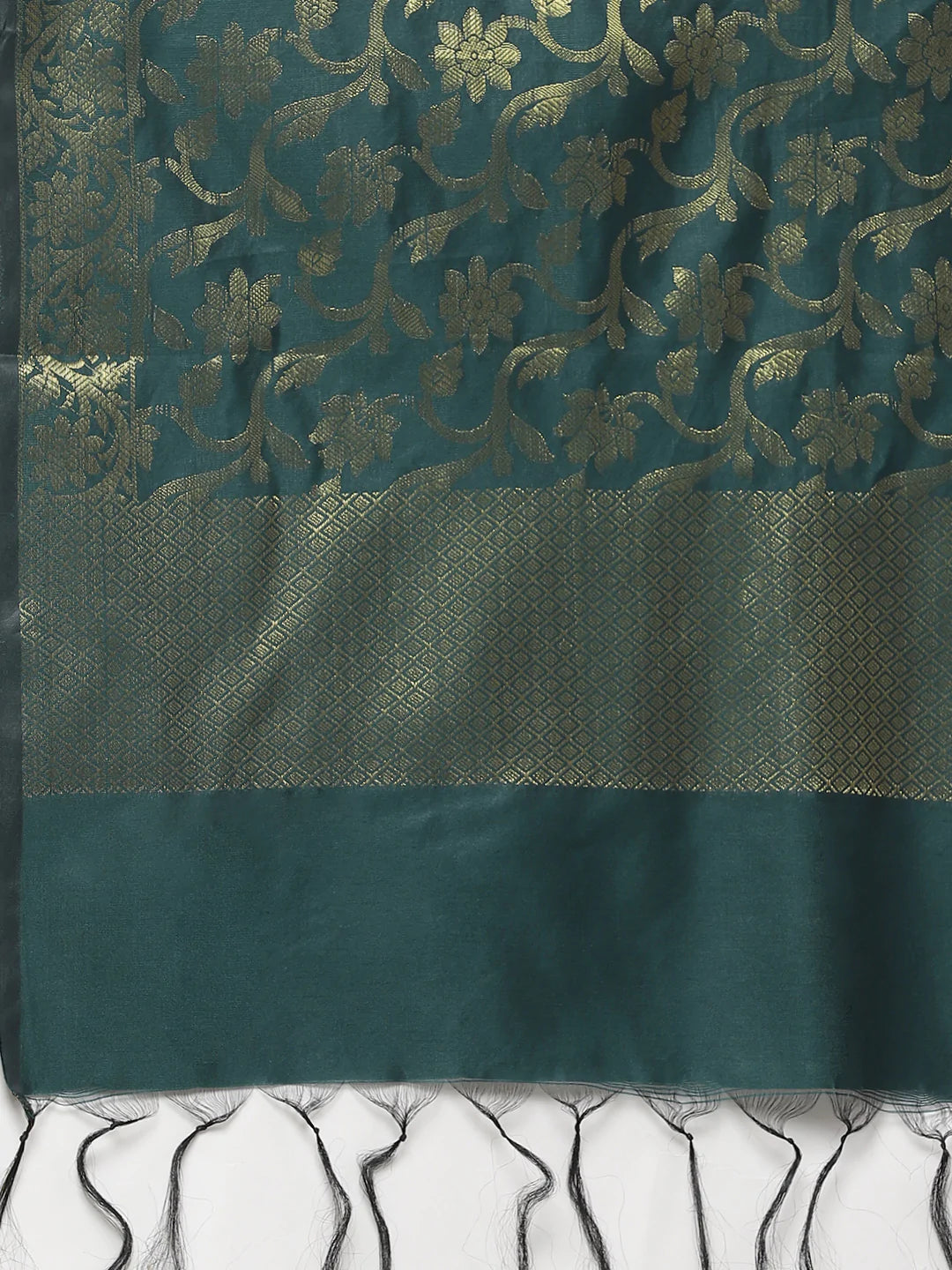 Jompers Women Green & Golden Solid Kurti with Sharara & Woven Design Dupatta (JOKPS D14G 1349 Green)