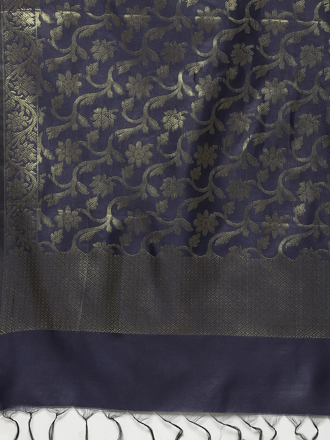 Jompers Women Navy Blue & Golden Solid Kurti with Sharara & Woven Design Dupatta (JOKPS D14NB 1349 Navy)