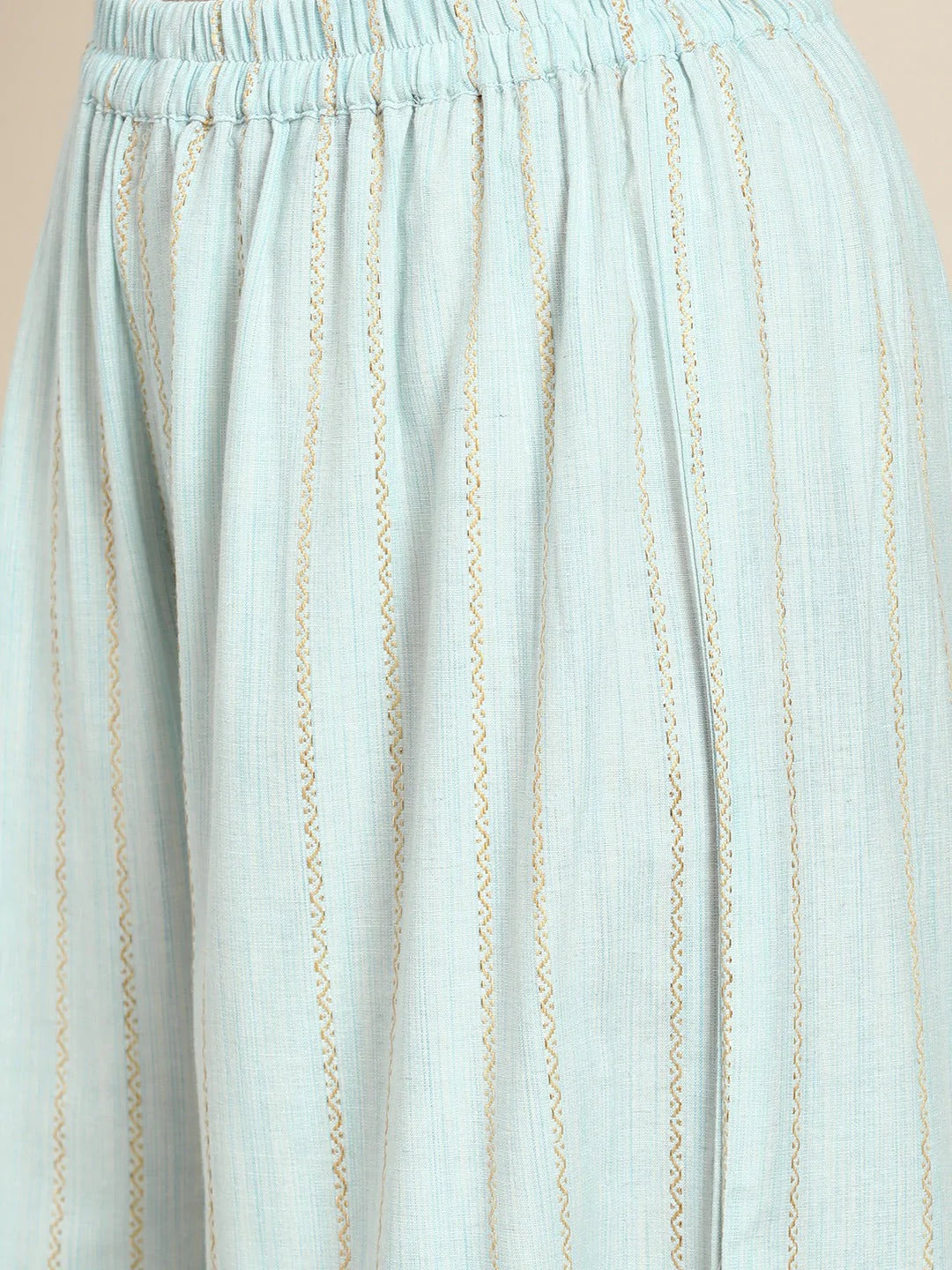 Women Turquoise Blue Woven Design Gotta Patti Kurta with Sharara & Dupatta ( JOKPS D20F 1438 Firozi )