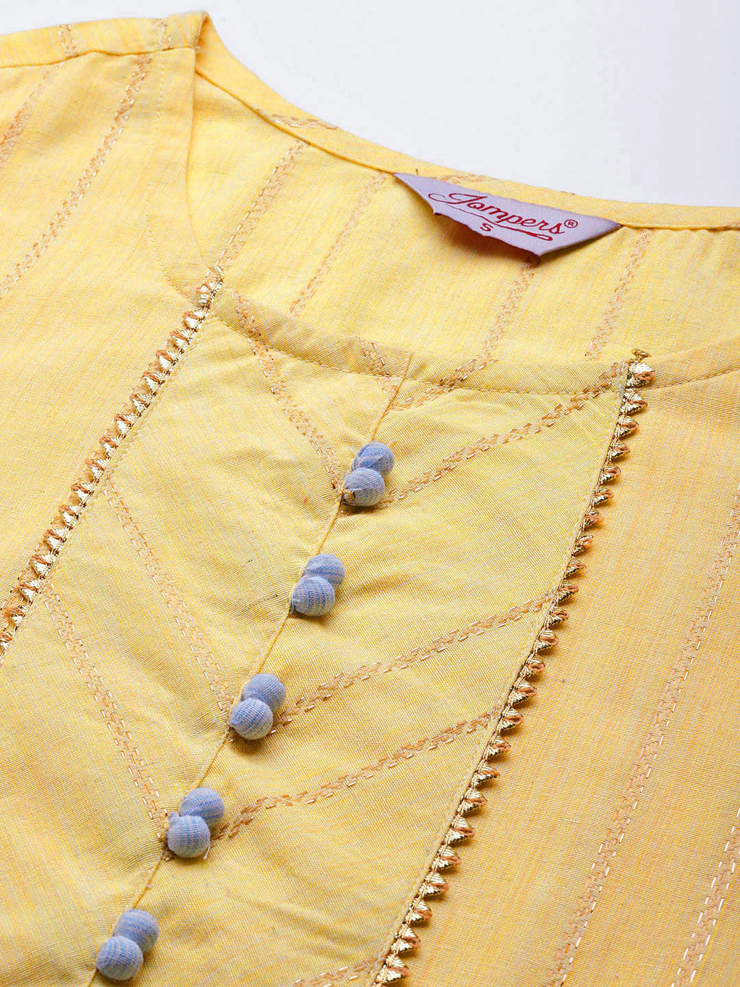 Women Yellow Woven Design Gotta Patti Kurta with Sharara & Dupatta ( JOKPS D20F 1438 Yellow )