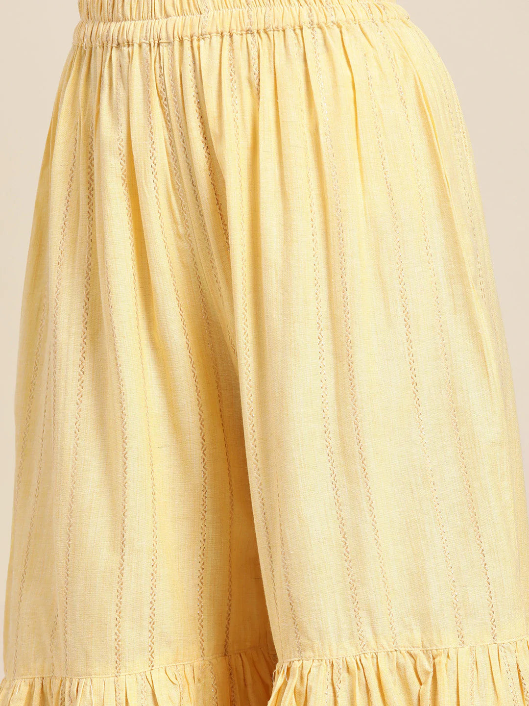 Women Yellow Woven Design Gotta Patti Kurta with Sharara & Dupatta ( JOKPS D20F 1438 Yellow )