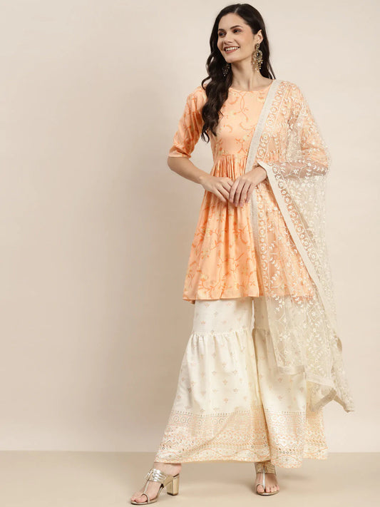 Orange Kurta with Sharara & Dupatta ( JOKPS D28W 1462 Orange )