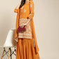 Women Orange & Silver Ethnic Motifs Foil Printed Straight Kurta Sharara Dupatta ( JOKPS D32O 1444 Orange )