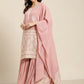 Women Pink & Silver Ethnic Motifs Foil Printed Straight Kurta Sharara Dupatta ( JOKPS D32P 1444 Pink )