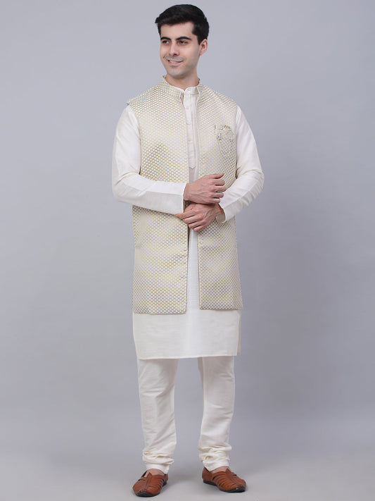 Men's Solid Kurta Pyjama With Shrug Jacket ( JOKPWCS W-D 4067Beige )