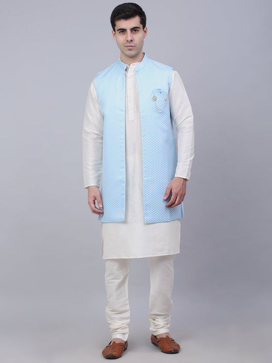 Men's Solid Kurta Pyjama With Shrug Jacket ( JOKPWCS W-D 4067Blue )