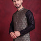 Woven Design Nehru Jacket With Kurta Pyjama Set ( JOKPWC 636B 4088 Golden )