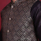 Woven Design Nehru Jacket With Kurta Pyjama Set ( JOKPWC 636B 4088 Golden )