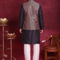 Woven Design Nehru Jacket With Kurta Pyjama Set ( JOKPWC 636B 4088 Maroon )