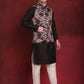 Black Floral Printed Nehru Jacket With Kurta Pyjama Set ( JOKPWC 636B 4090Black )