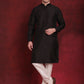 Black Floral Printed Nehru Jacket With Kurta Pyjama Set ( JOKPWC 636B 4090Black )