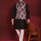 Black Floral Printed Nehru Jacket With Kurta Pyjama Set ( JOKPWC 636B 4090Black )