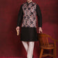 Black Floral Printed Nehru Jacket With Kurta Pyjama Set ( JOKPWC 636B 4090Black )