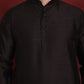 Black Floral Printed Nehru Jacket With Kurta Pyjama Set ( JOKPWC 636B 4090Black )