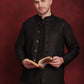 Black Woven Design Nehru Jacket With Kurta Pyjama Set ( JOKPWC 636B 4091Black )