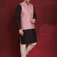 Coral Woven Design Nehru Jacket With Kurta Pyjama Set ( JOKPWC 636B 4091Coral )