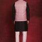 Coral Woven Design Nehru Jacket With Kurta Pyjama Set ( JOKPWC 636B 4091Coral )