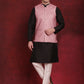Coral Woven Design Nehru Jacket With Kurta Pyjama Set ( JOKPWC 636B 4091Coral )