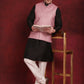 Coral Woven Design Nehru Jacket With Kurta Pyjama Set ( JOKPWC 636B 4091Coral )