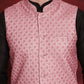 Coral Woven Design Nehru Jacket With Kurta Pyjama Set ( JOKPWC 636B 4091Coral )
